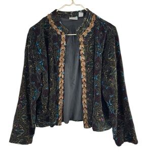 Chico’s Jacket Sz 2 Women’s S Multicolor Velour Beaded Sequin Artsy Art To Wear